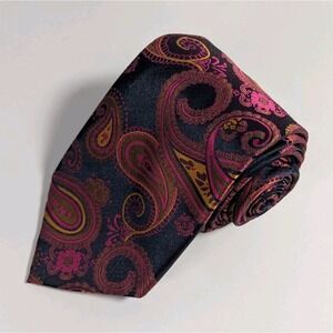 Hisdern Pink And Black Paisley Men's‎ Silk Tie 60" long by 3.25"